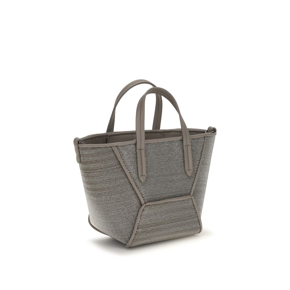 Brunello Cucinelli Gray Calf Leather Shoulder Bag