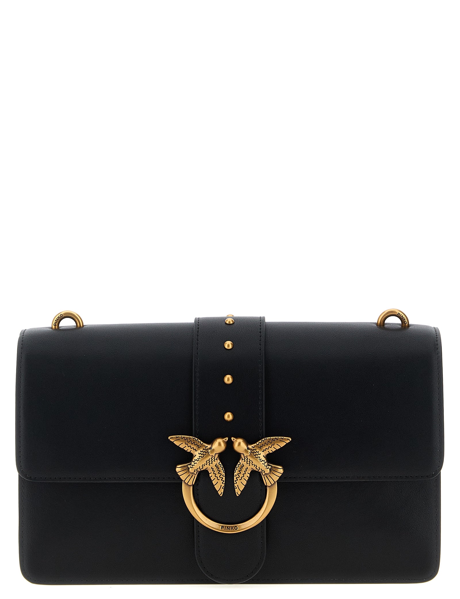 PINKO Black Goat Leather Crossbody Bag