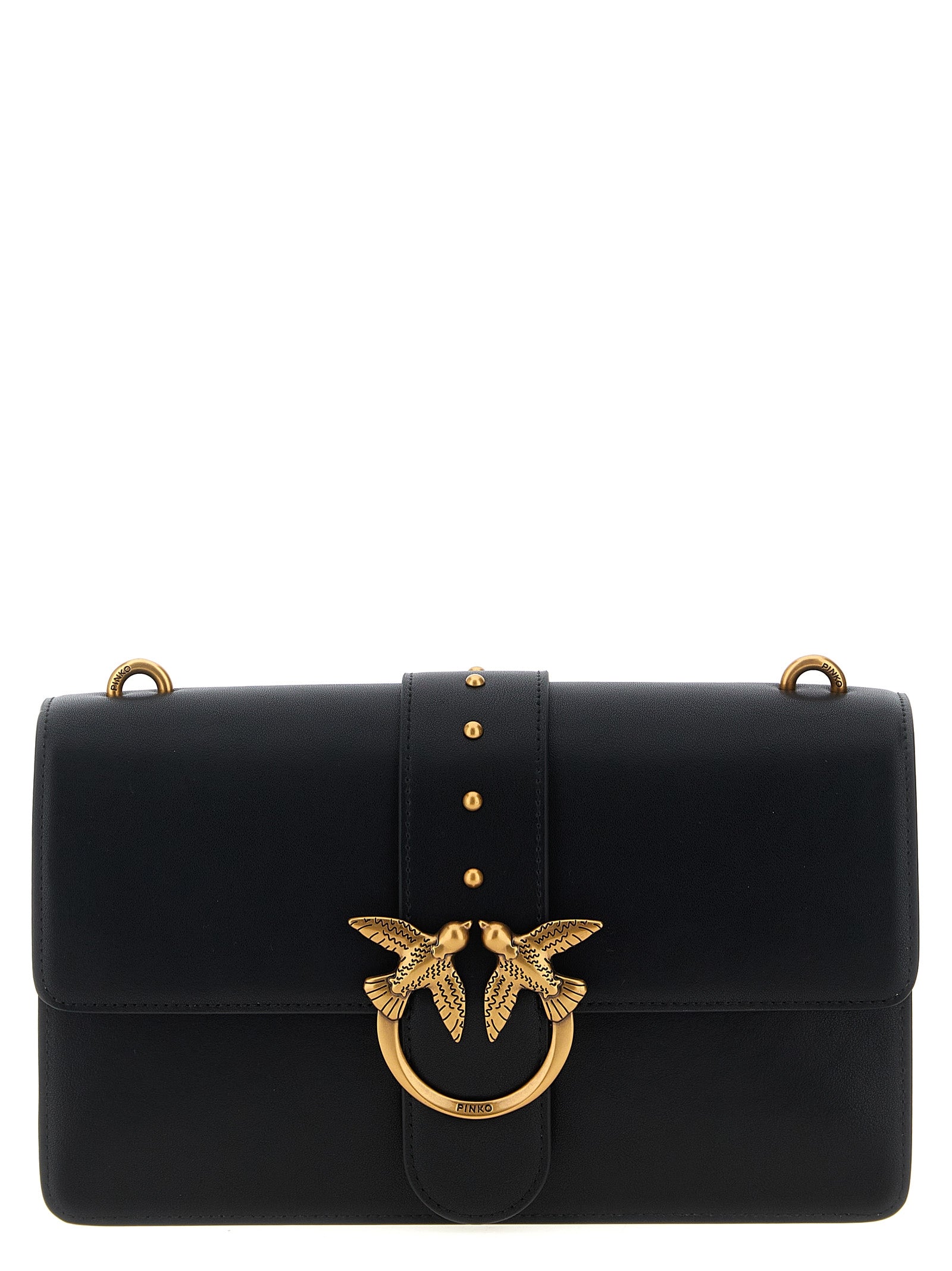 PINKO Black Goat Leather Crossbody Bag