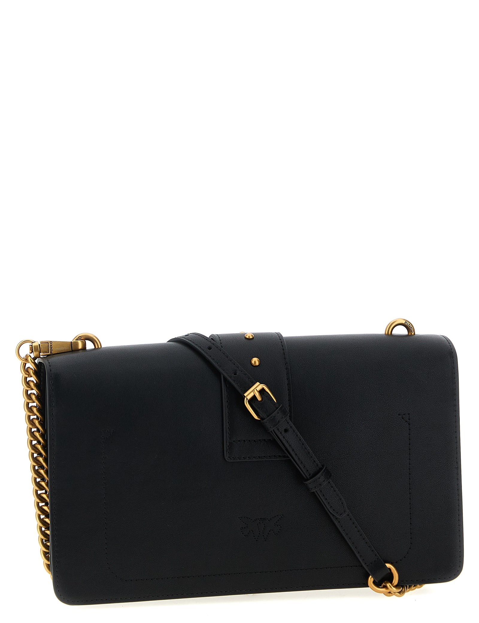 PINKO Black Goat Leather Crossbody Bag