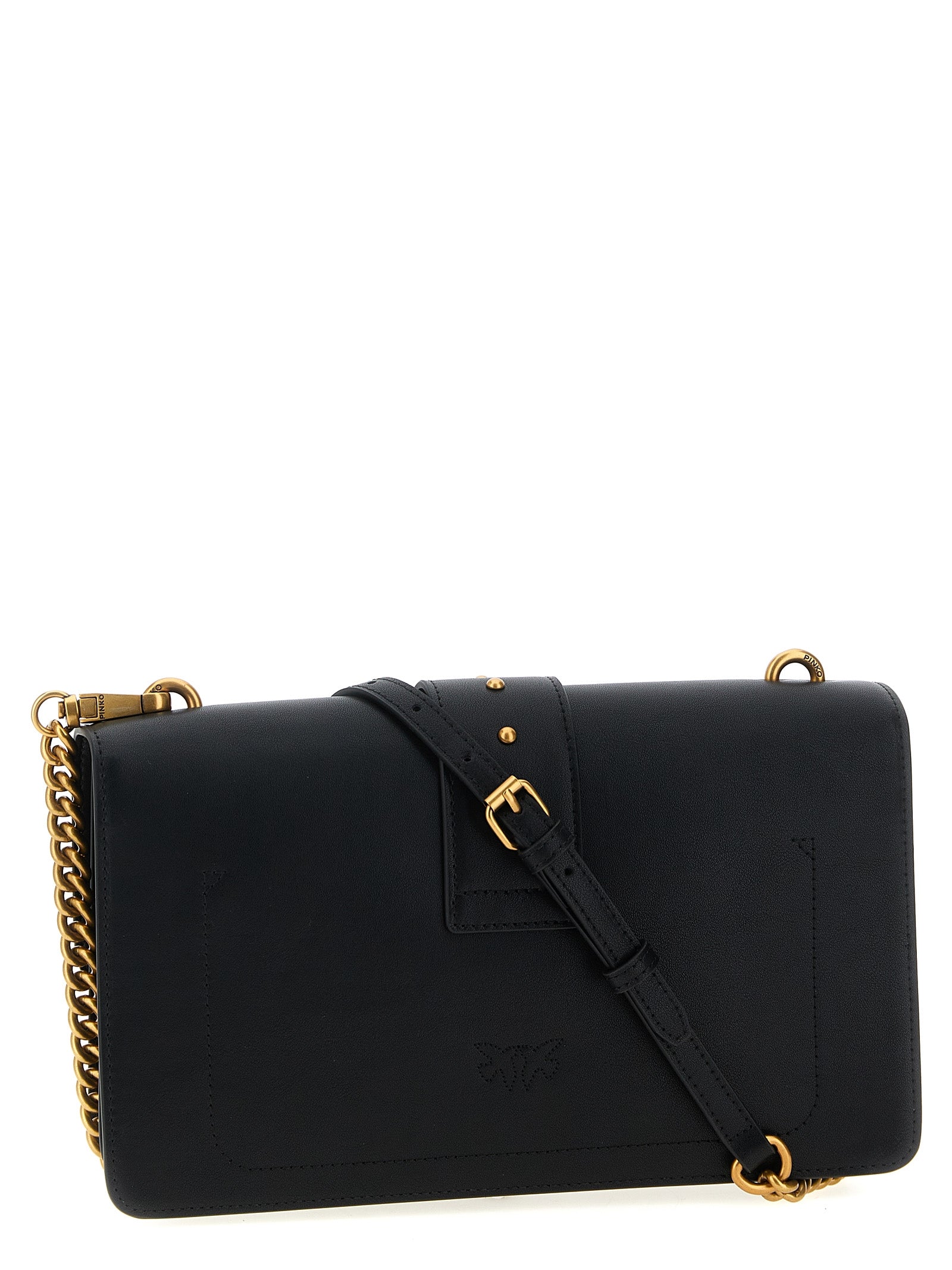 PINKO Black Goat Leather Crossbody Bag