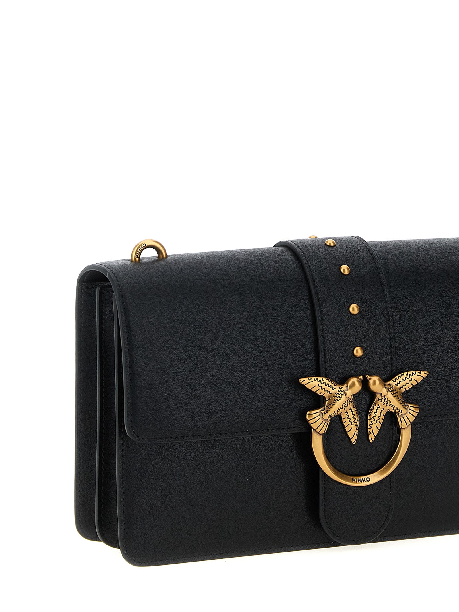 PINKO Black Goat Leather Crossbody Bag
