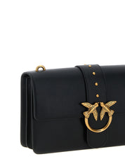 PINKO Black Goat Leather Crossbody Bag