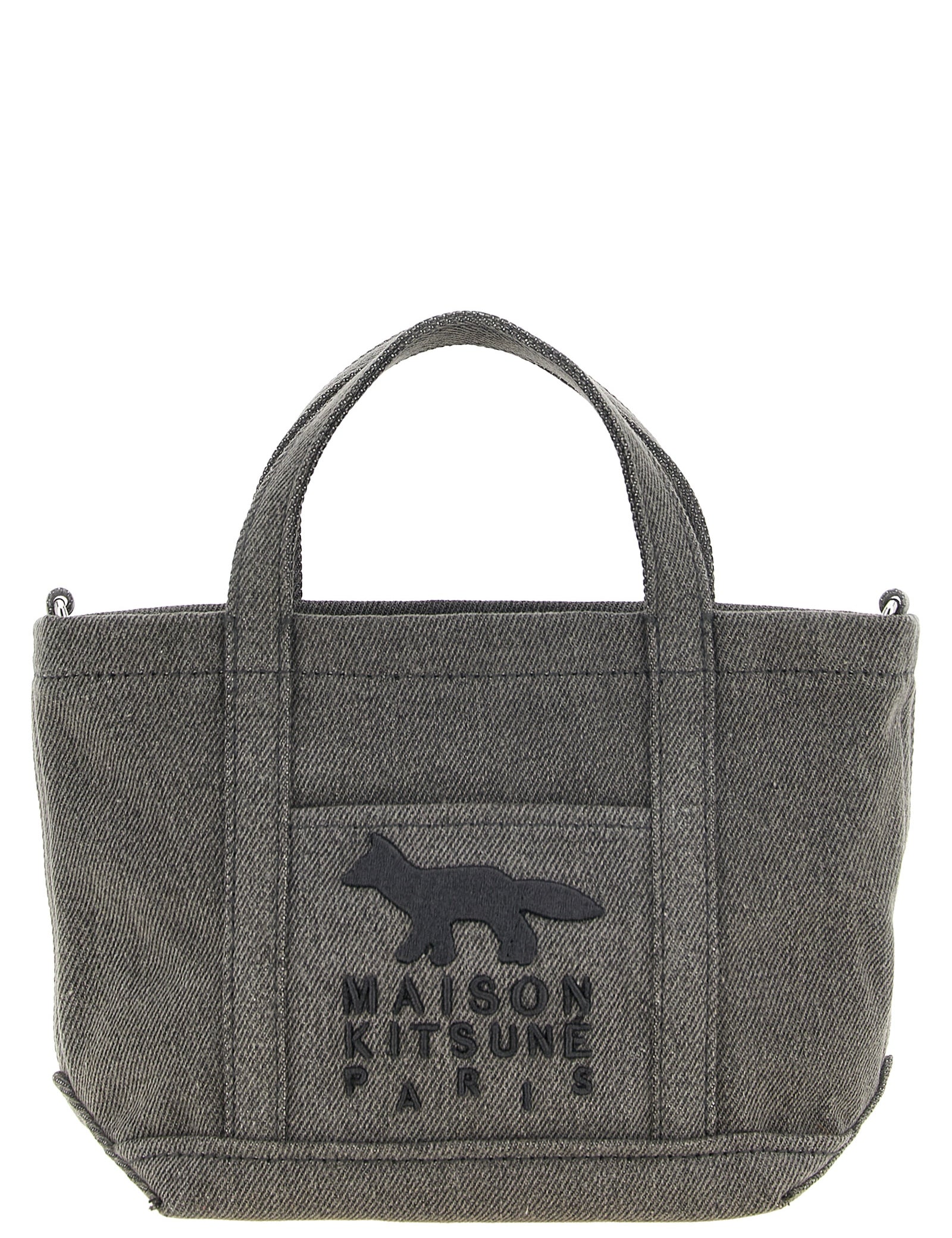 Maison Kitsuné Dark Gray Cotton Denim Tote Bag