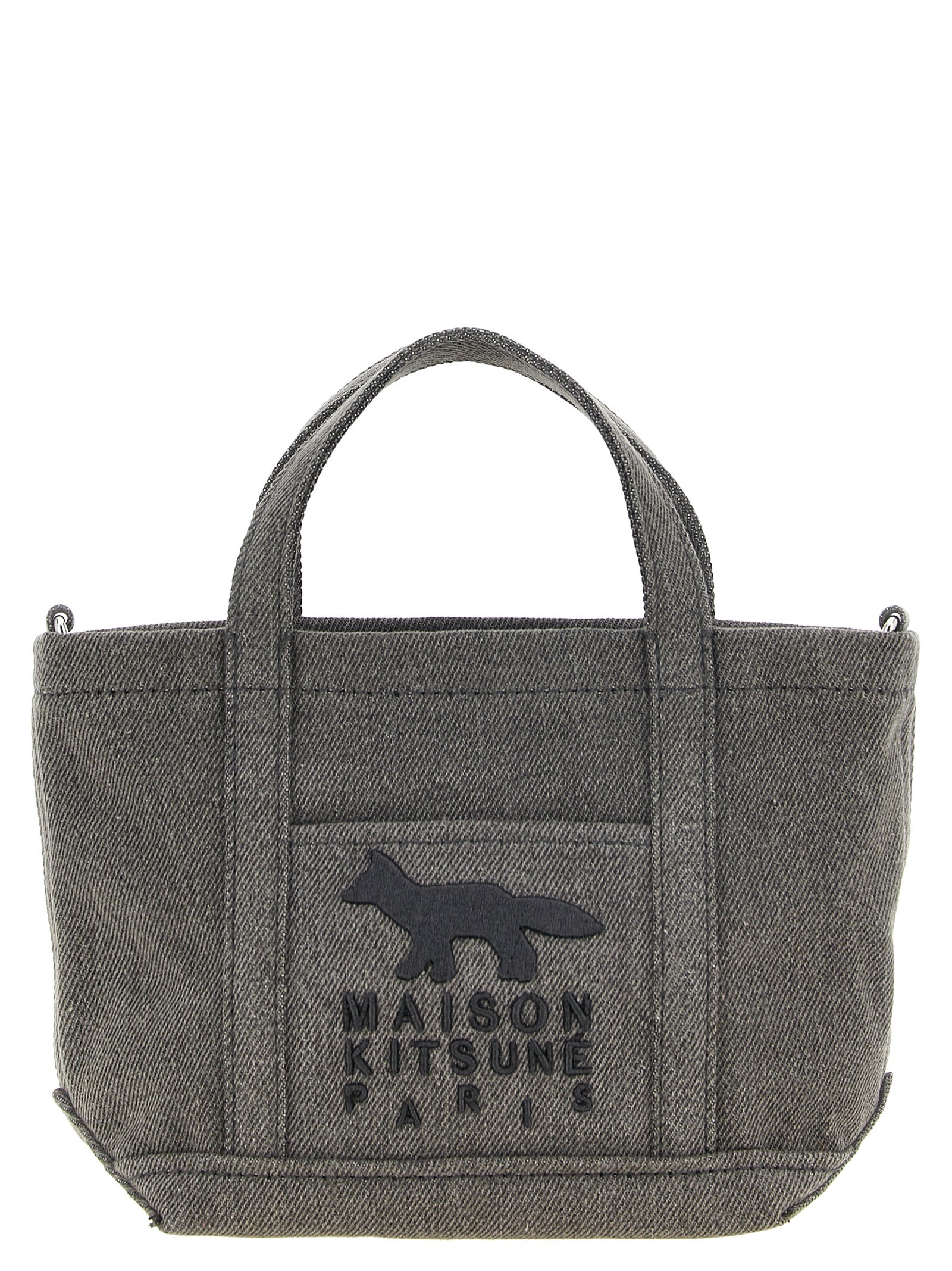 Maison Kitsuné Dark Gray Cotton Denim Tote Bag