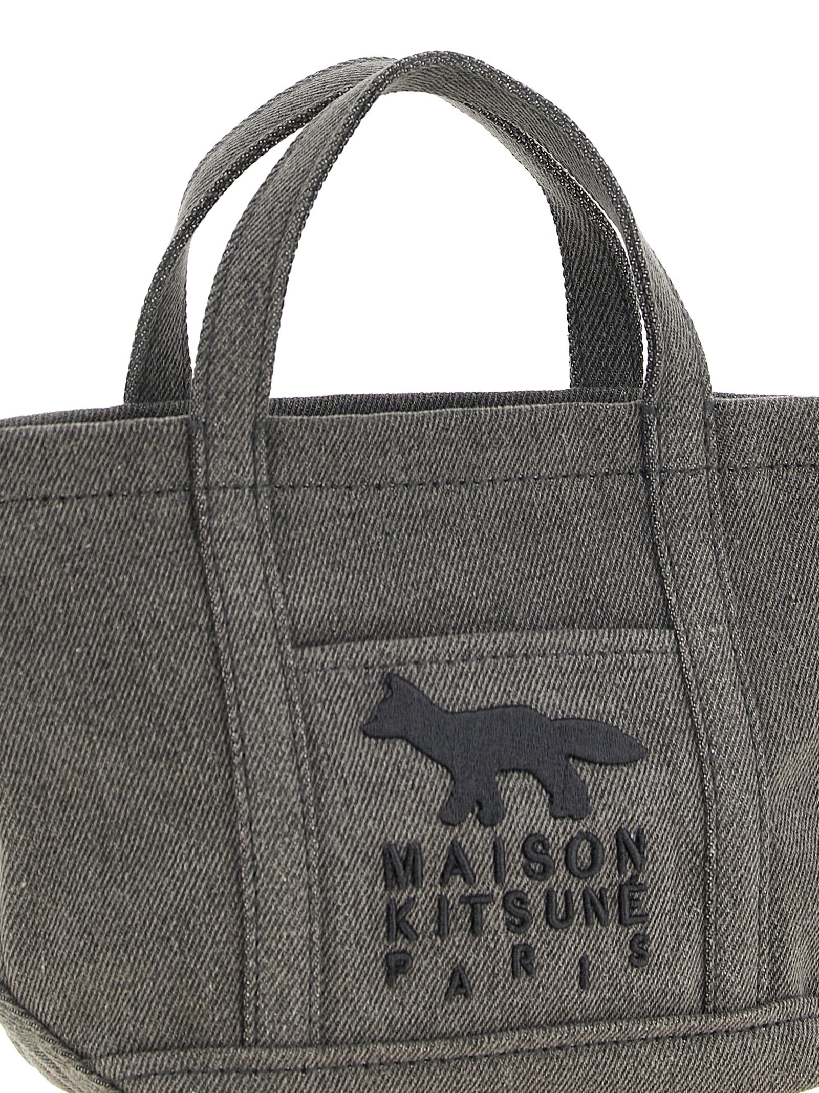 Maison Kitsuné Dark Gray Cotton Denim Tote Bag