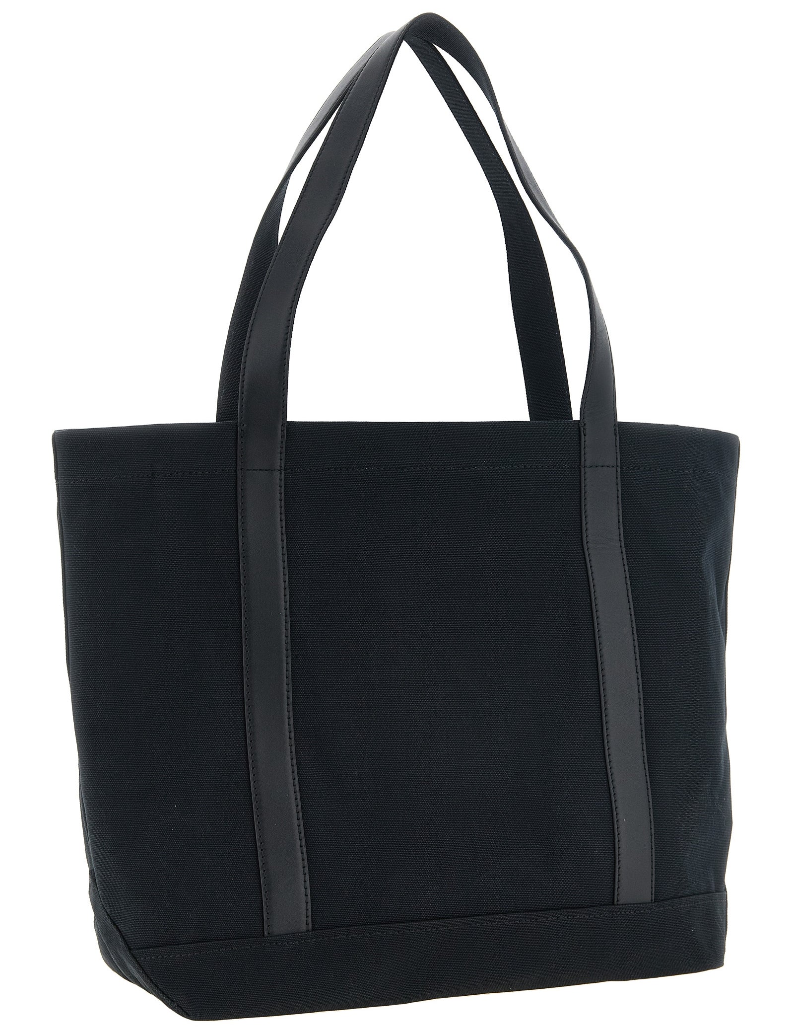 Maison Kitsuné Black Cotton Canvas and Leather Tote Bag