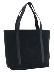 Maison Kitsuné Black Cotton Canvas and Leather Tote Bag