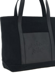Maison Kitsuné Black Cotton Canvas and Leather Tote Bag