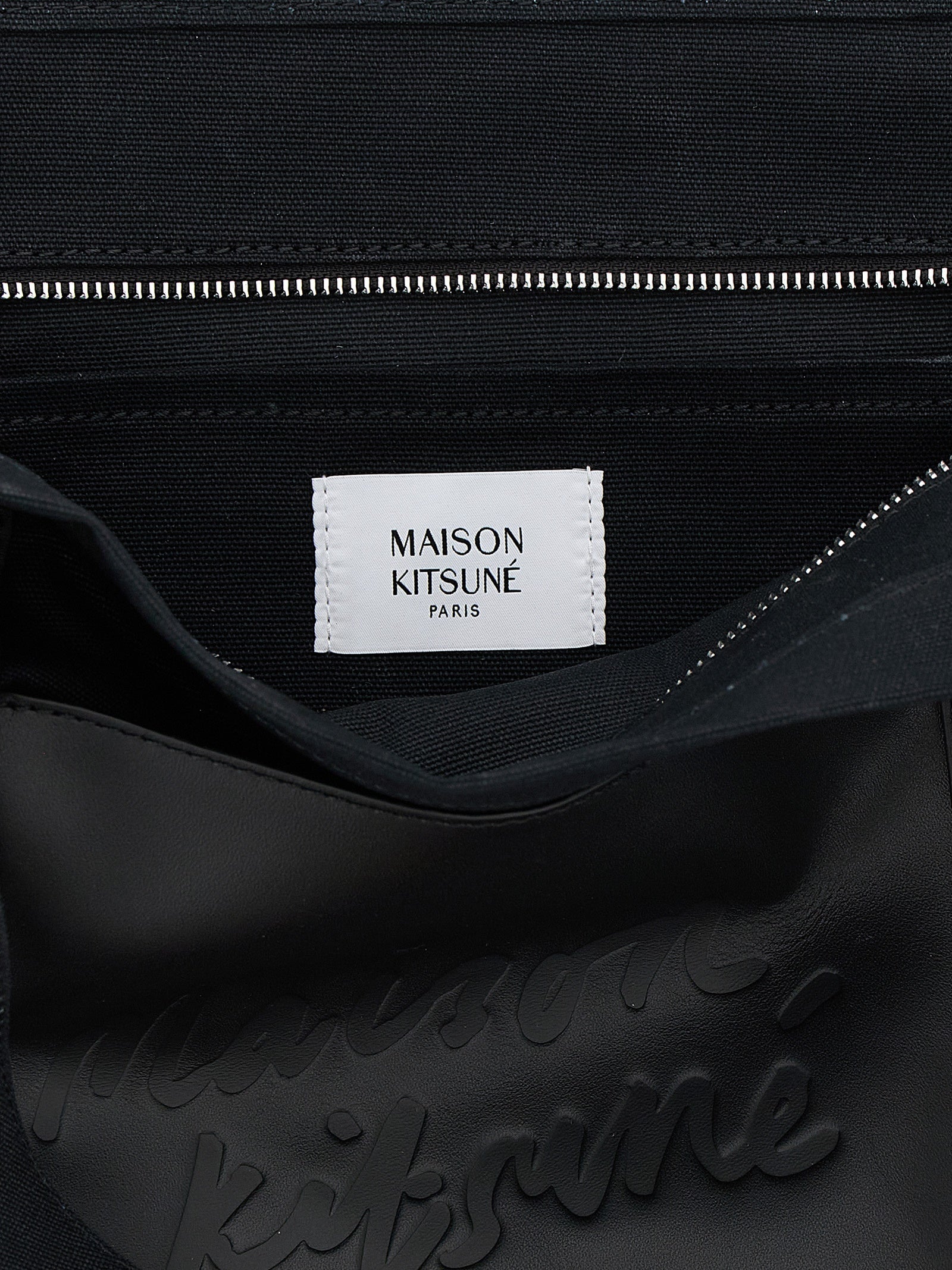 Maison Kitsuné Black Cotton Canvas and Leather Tote Bag