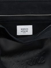 Maison Kitsuné Black Cotton Canvas and Leather Tote Bag