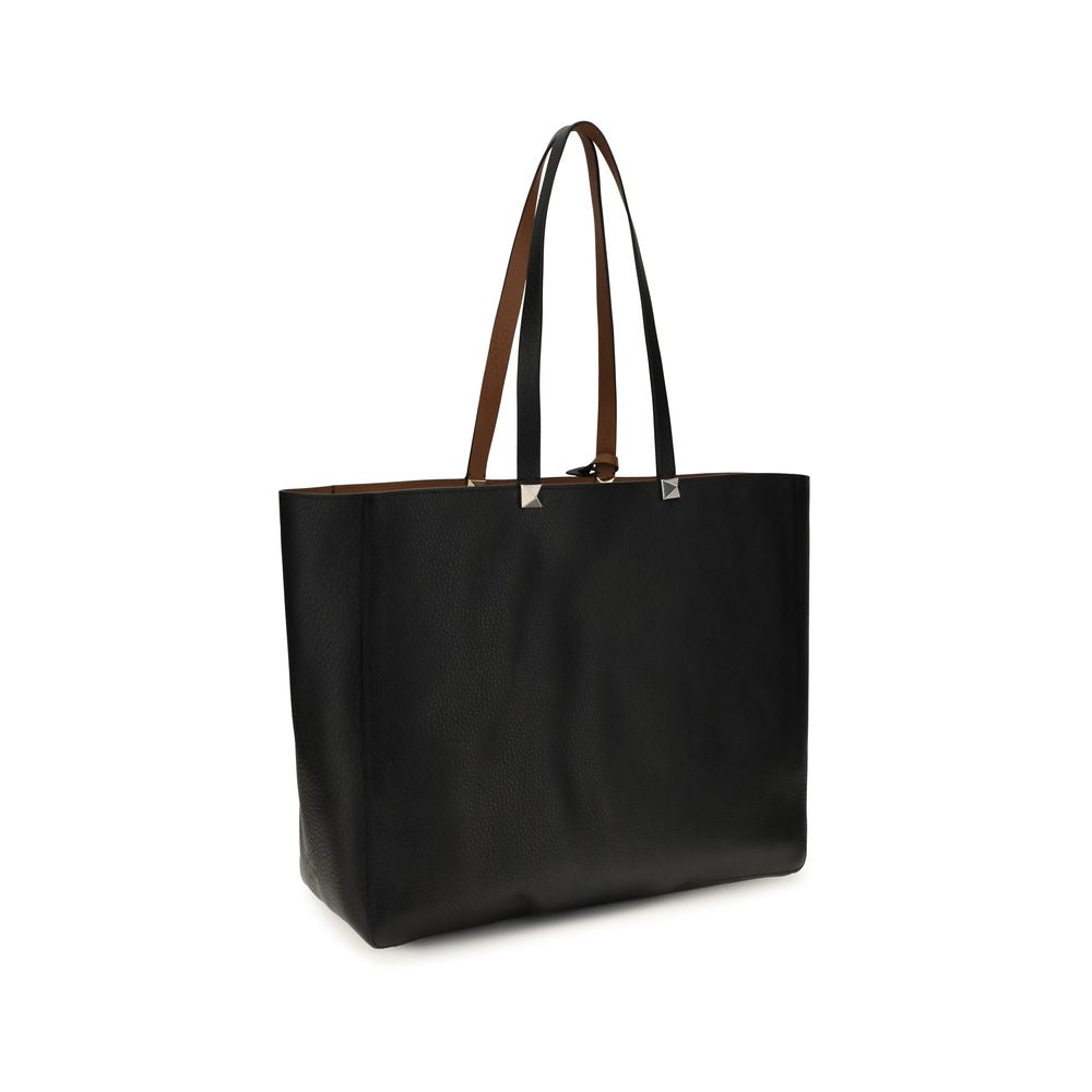 Valentino Garavani Black Calf Leather Tote Bag