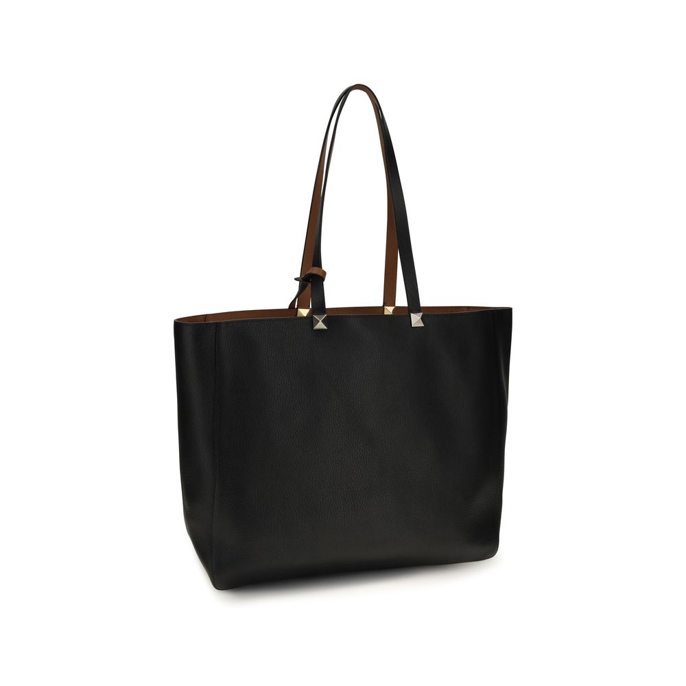 Valentino Garavani Black Calf Leather Tote Bag