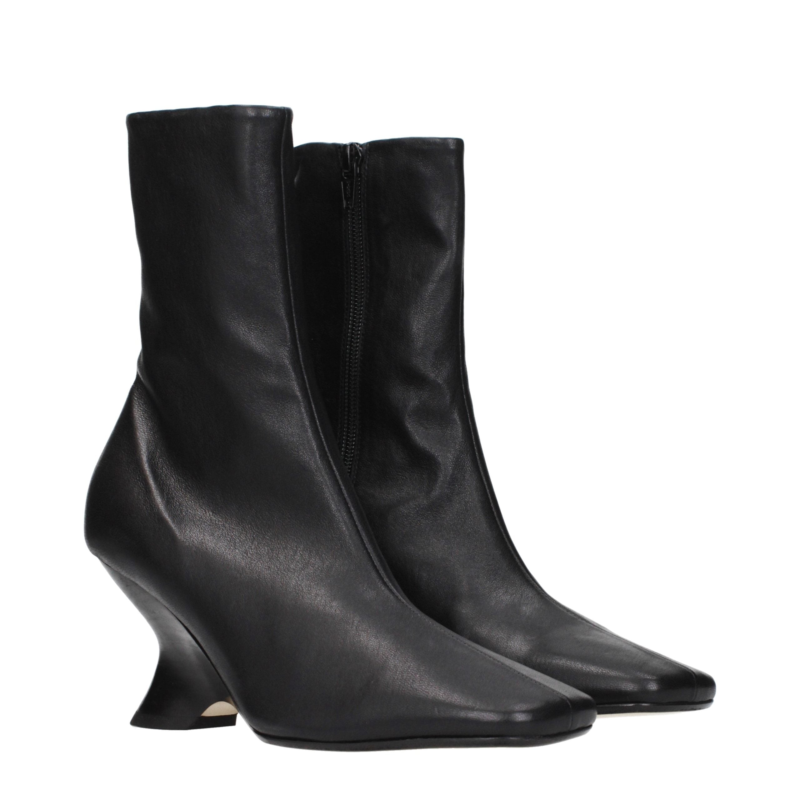 Dries Van Noten Black Leather Ankle Boots