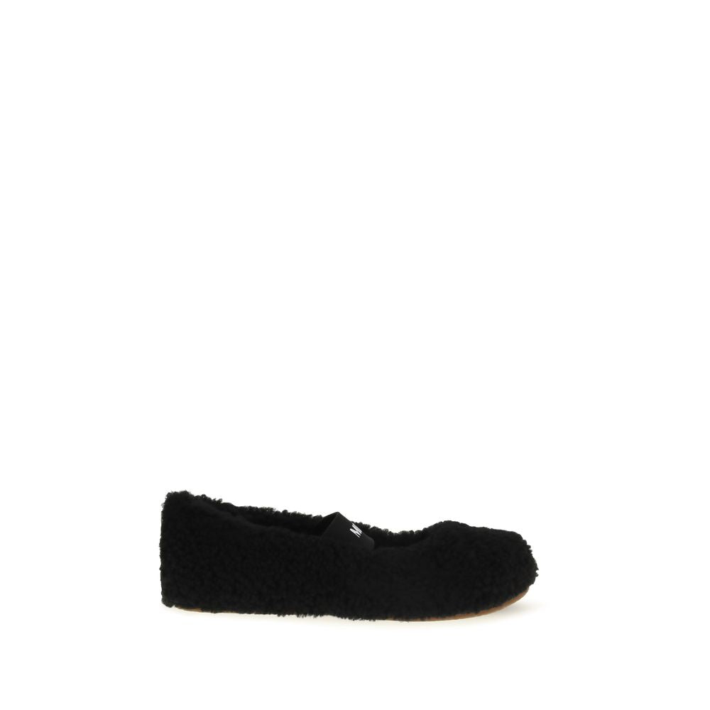 Moon Boot Black Shearling Leather Ballet Flats