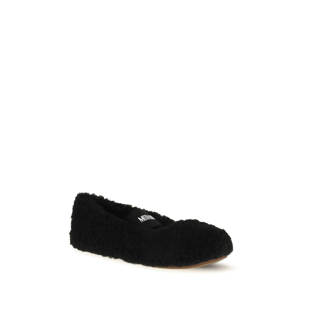 Moon Boot Black Shearling Leather Ballet Flats