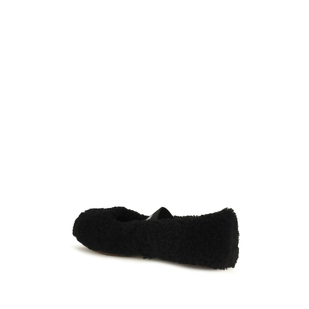 Moon Boot Black Shearling Leather Ballet Flats