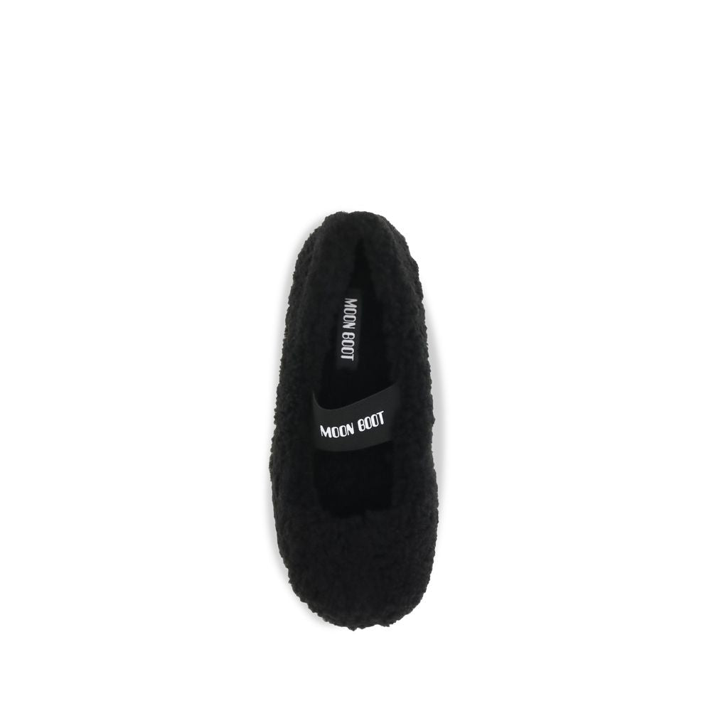 Moon Boot Black Shearling Leather Ballet Flats