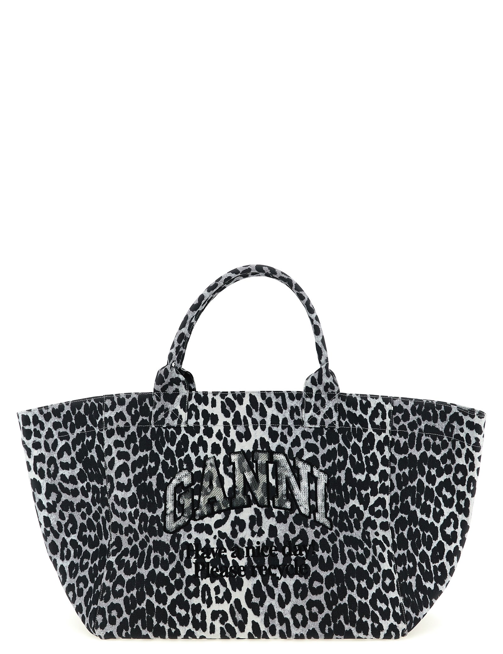 Ganni Gray Recycled Cotton Tote Bag