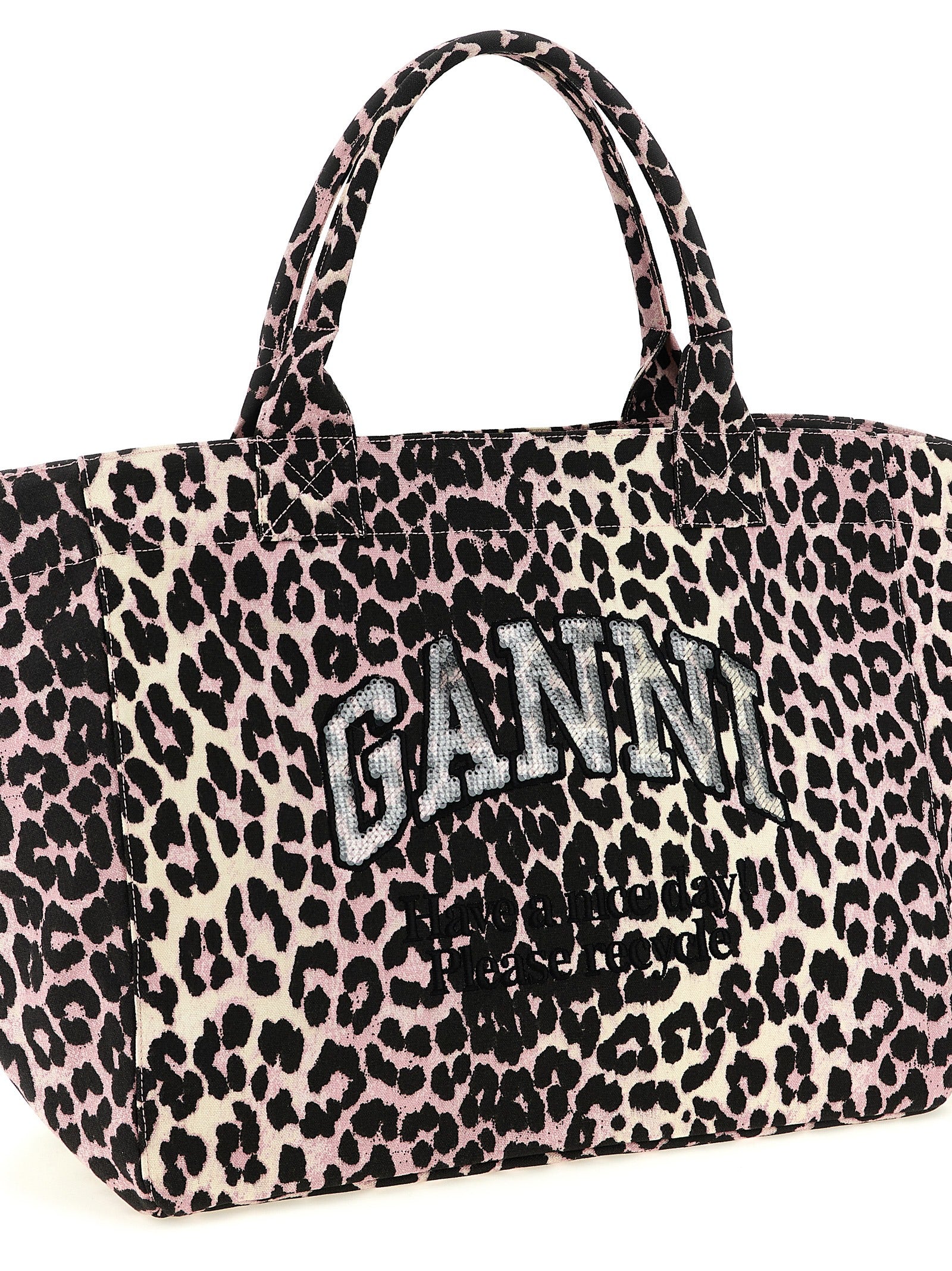 Ganni Pink Recycled Cotton Tote Bag