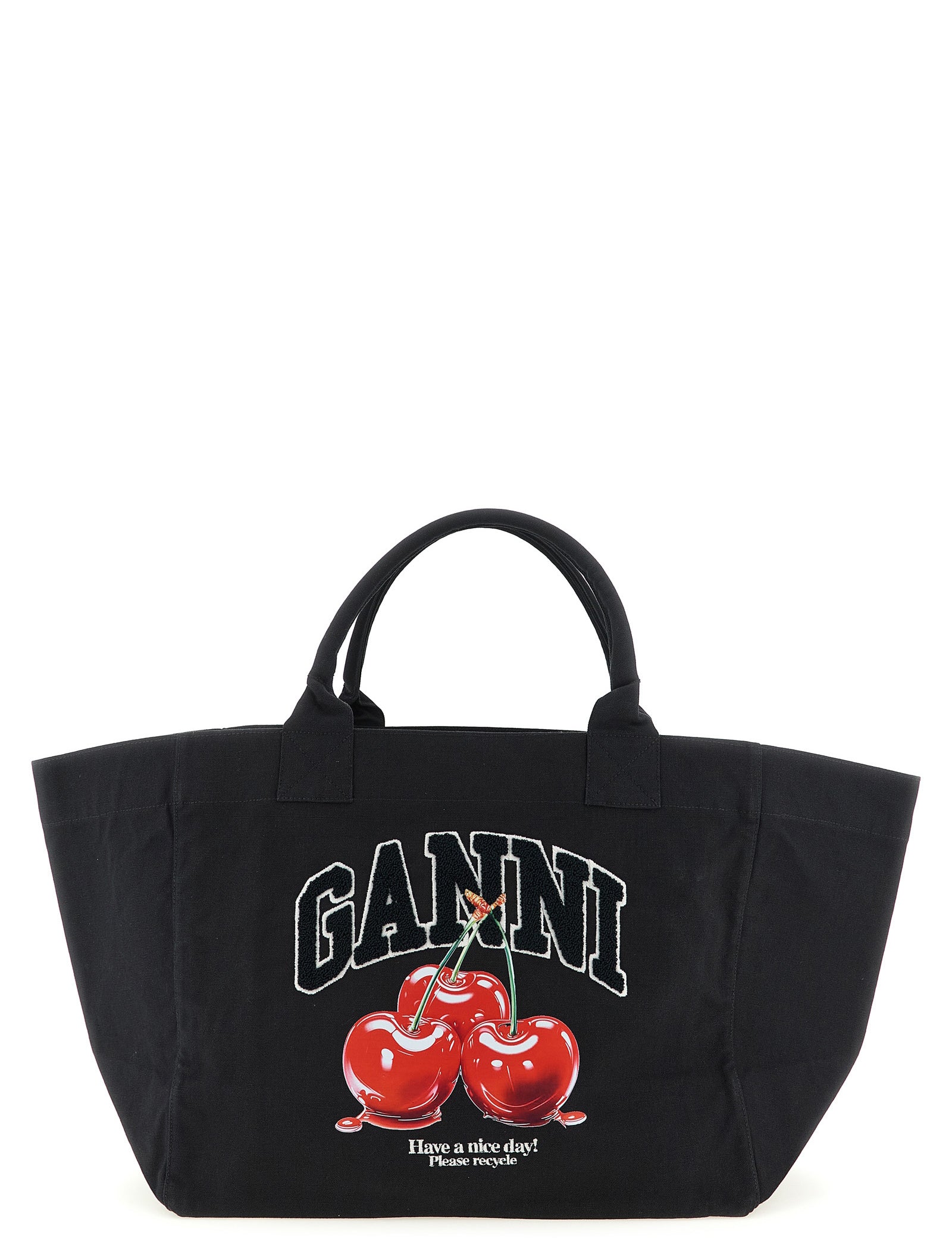 Ganni Black Recycled Cotton Tote Bag