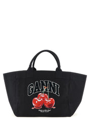 Ganni Black Recycled Cotton Tote Bag