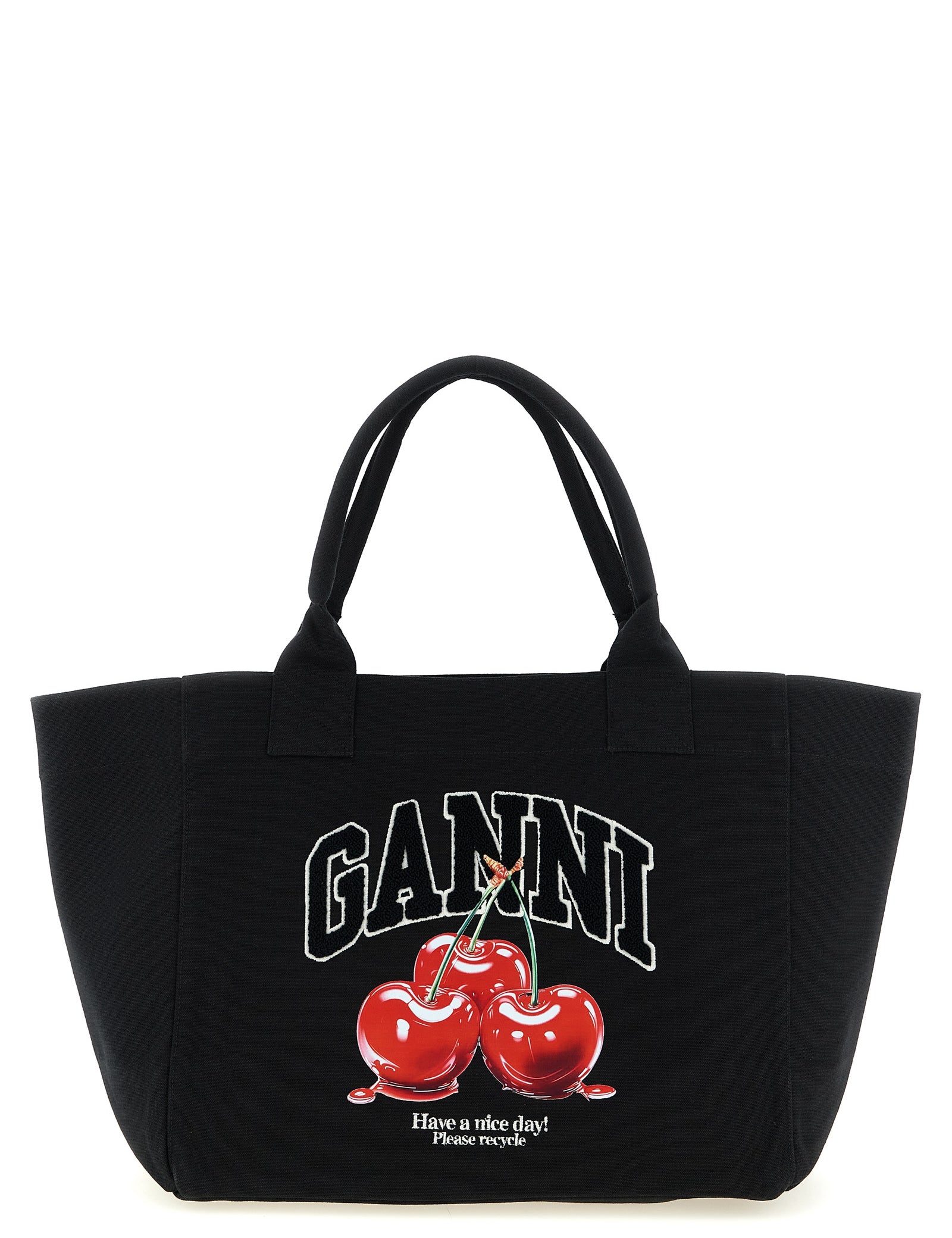 Ganni Black Recycled Cotton Tote Bag