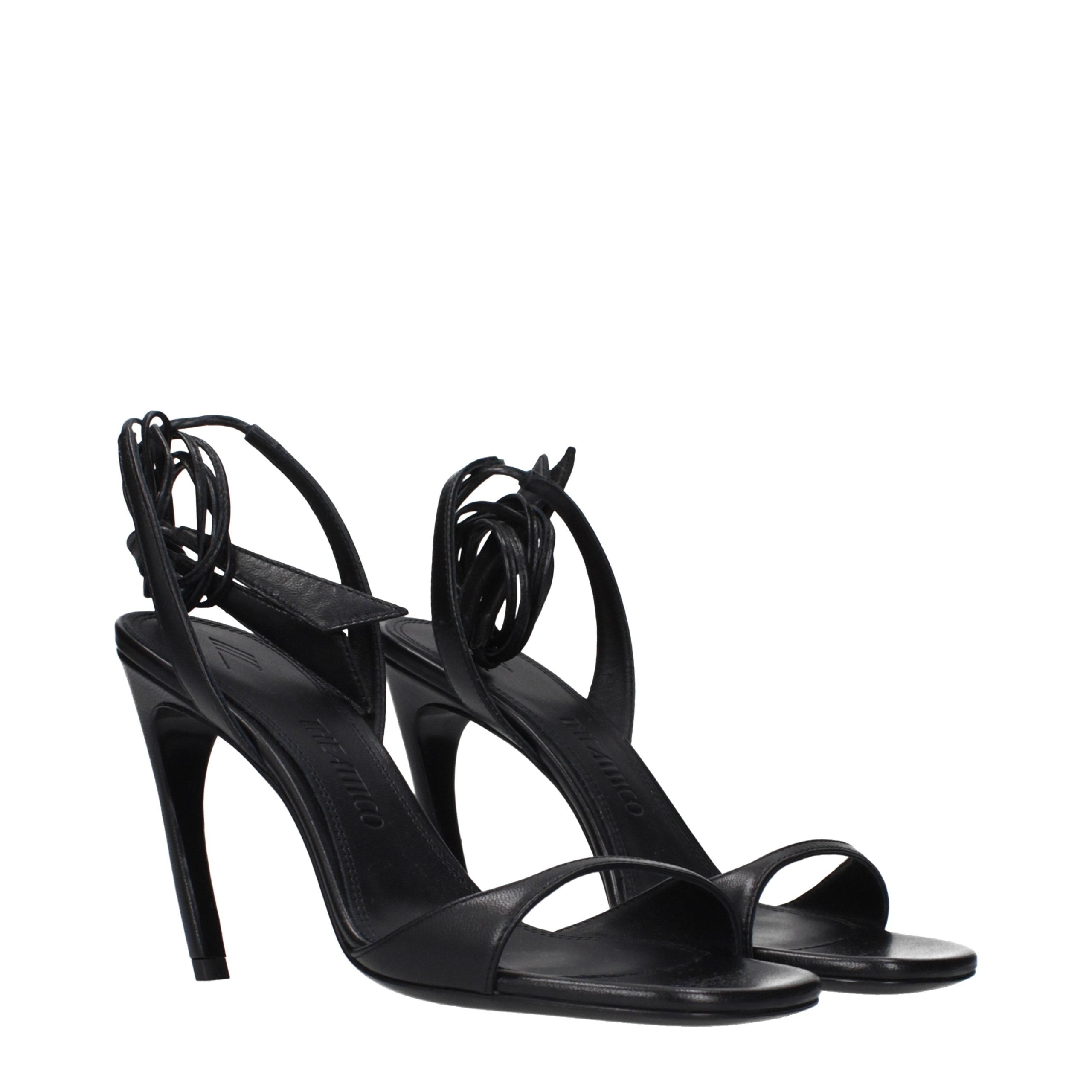 The Attico Black Leather Sandals