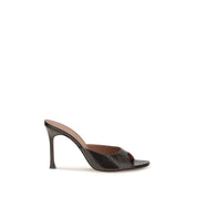 Amina Muaddi Brown Calf Leather Stiletto Heel Sandals