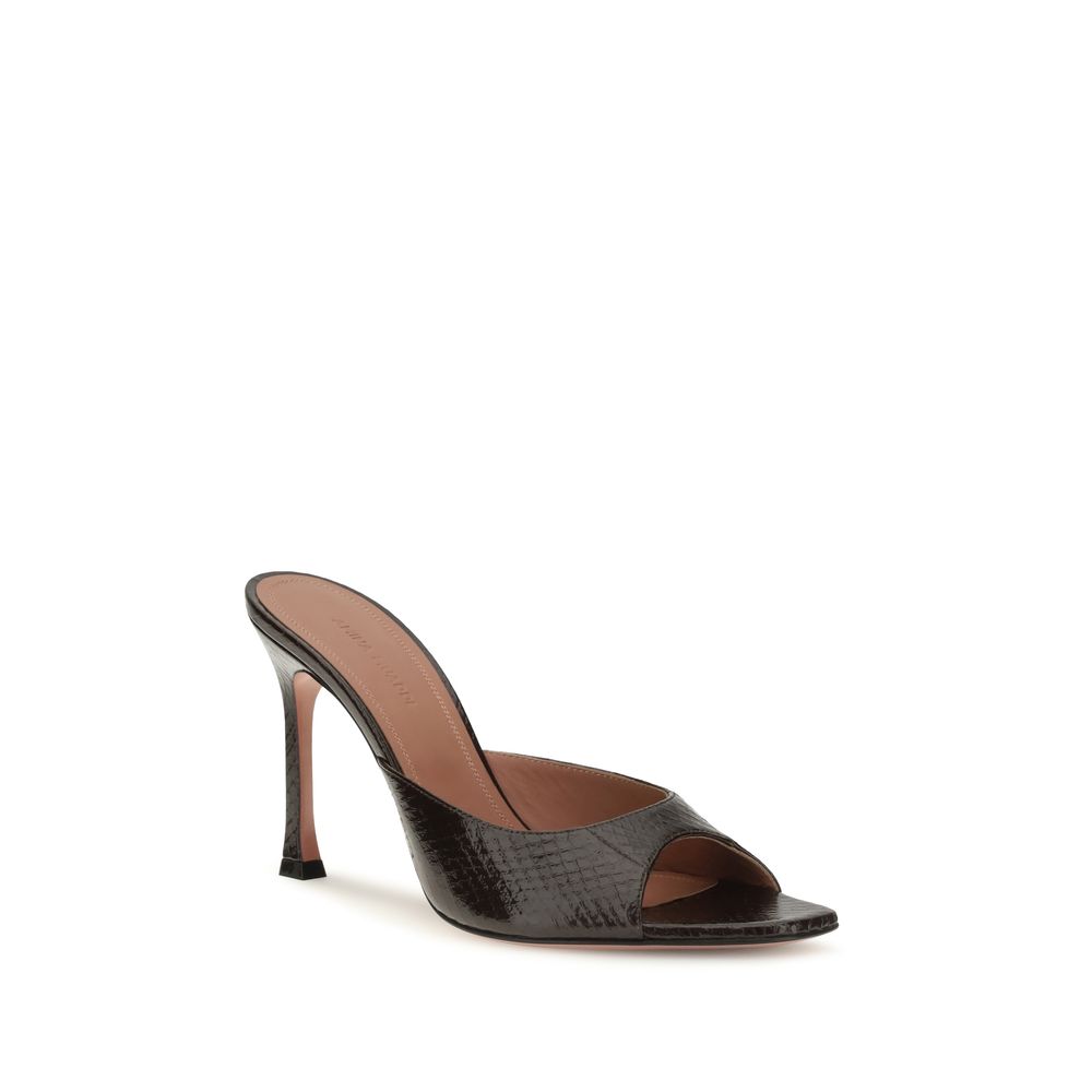 Amina Muaddi Brown Calf Leather Stiletto Heel Sandals