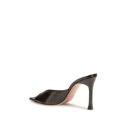 Amina Muaddi Brown Calf Leather Stiletto Heel Sandals