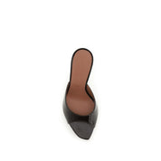 Amina Muaddi Brown Calf Leather Stiletto Heel Sandals