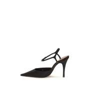 Amina Muaddi Black Satin Slingback Pumps