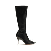 Amina Muaddi Black Napa Leather High Heel Boots