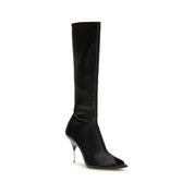 Amina Muaddi Black Napa Leather High Heel Boots