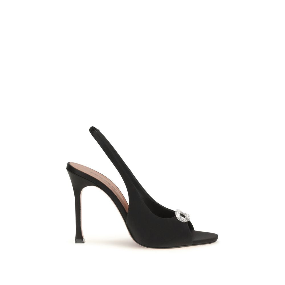 Amina Muaddi Black Satin Slingback Sandals