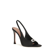 Amina Muaddi Black Satin Slingback Sandals