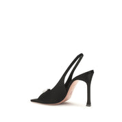 Amina Muaddi Black Satin Slingback Sandals