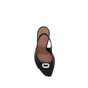 Amina Muaddi Black Satin Slingback Sandals