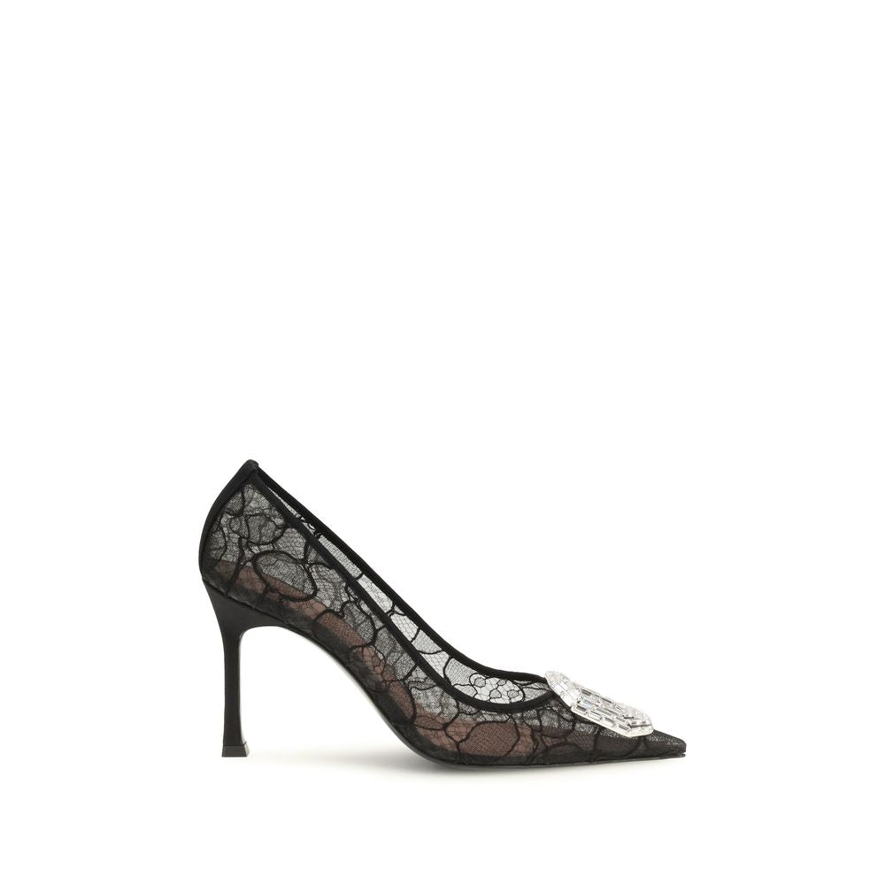 Amina Muaddi Black Fabric Pumps