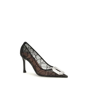 Amina Muaddi Black Fabric Pumps