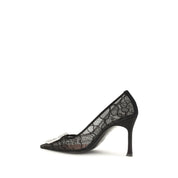 Amina Muaddi Black Fabric Pumps