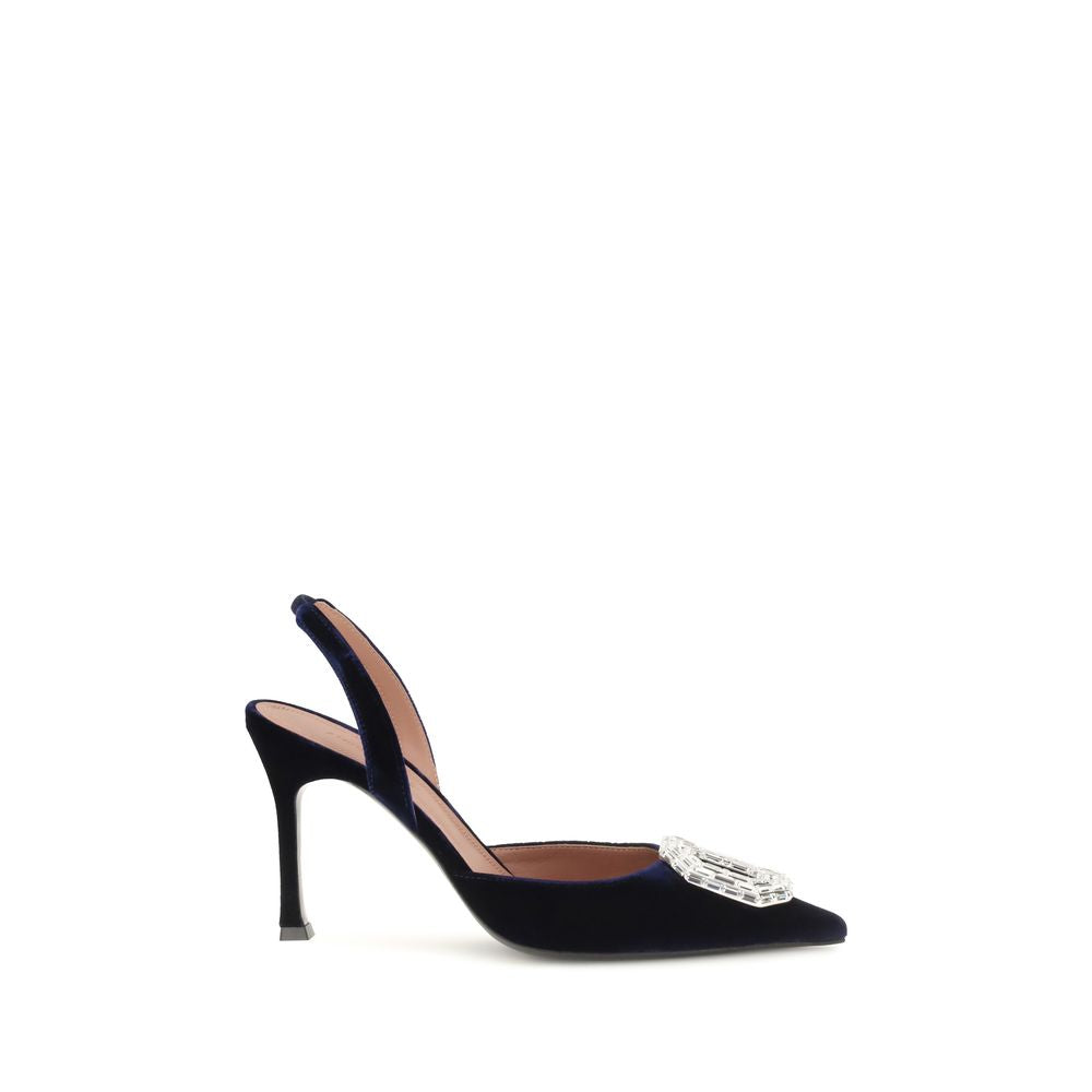 Amina Muaddi Blue Velvet Pumps