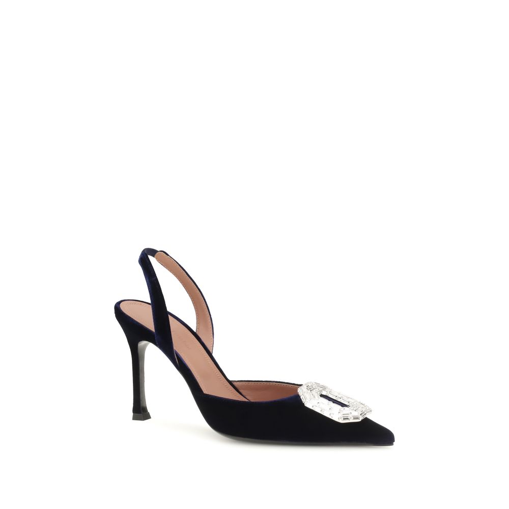Amina Muaddi Blue Velvet Pumps