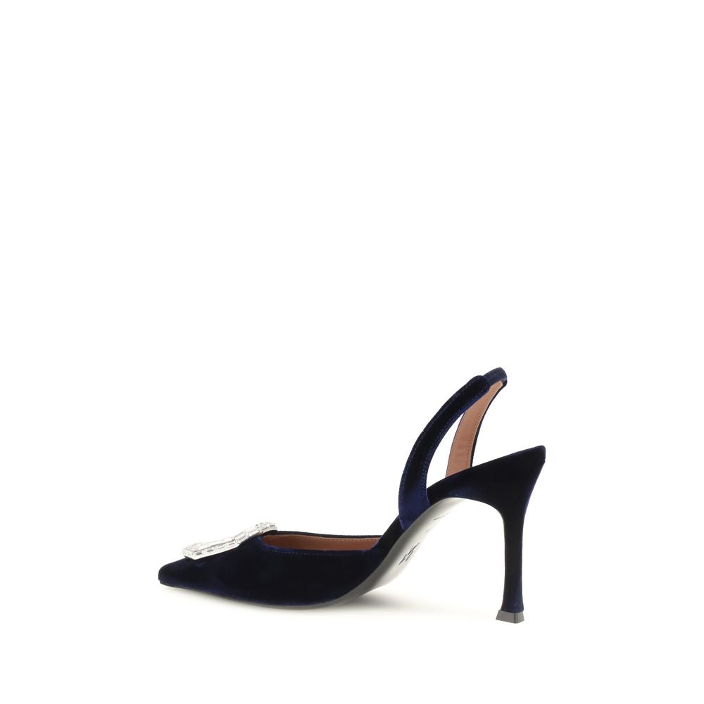Amina Muaddi Blue Velvet Pumps