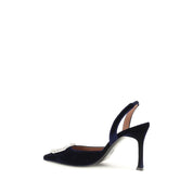 Amina Muaddi Blue Velvet Pumps