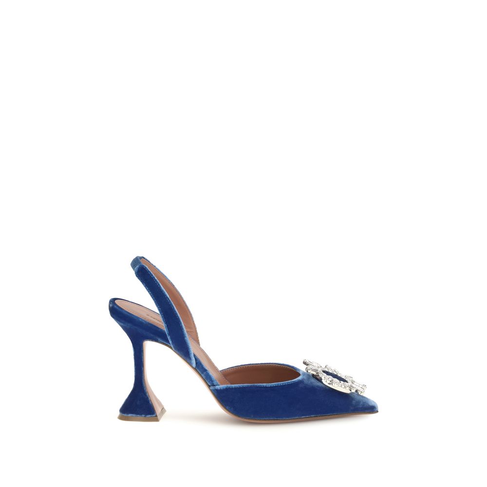 Amina Muaddi Blue Viscose Pumps