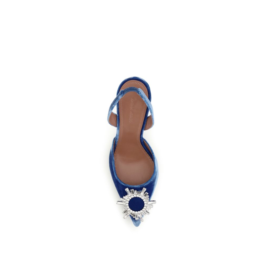 Amina Muaddi Blue Viscose Pumps