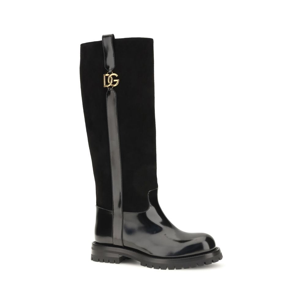 Dolce & Gabbana Black Calf Leather Flat Boots