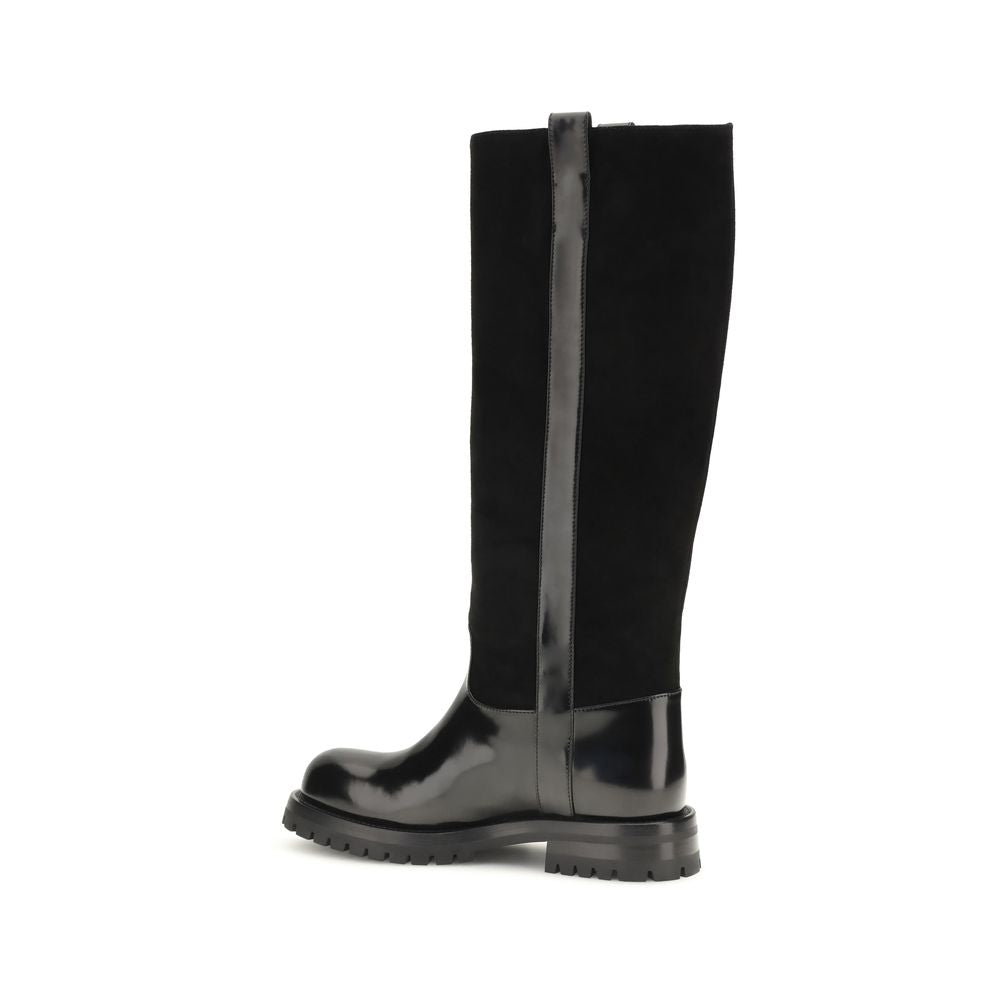 Dolce & Gabbana Black Calf Leather Flat Boots
